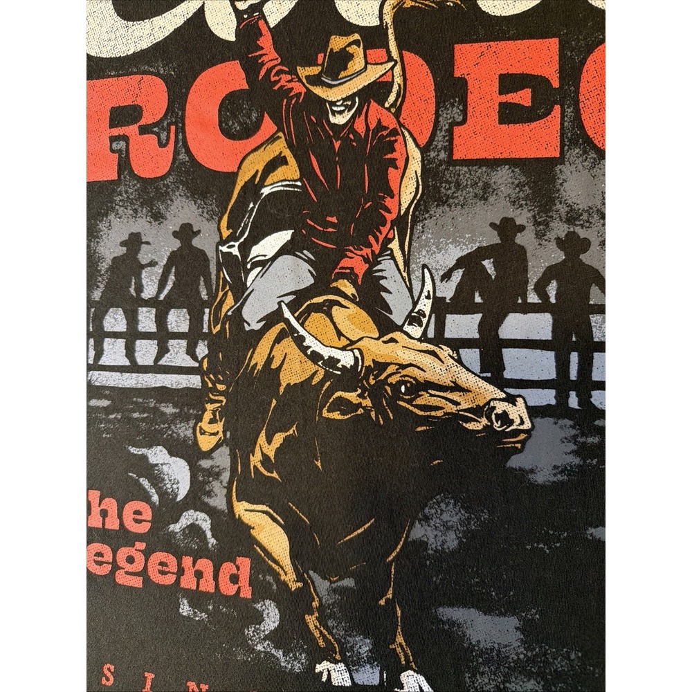 Coors Rodeo The Legend Cowboy Graphic Bull Riding T-Shirt Black Cotton Men's L